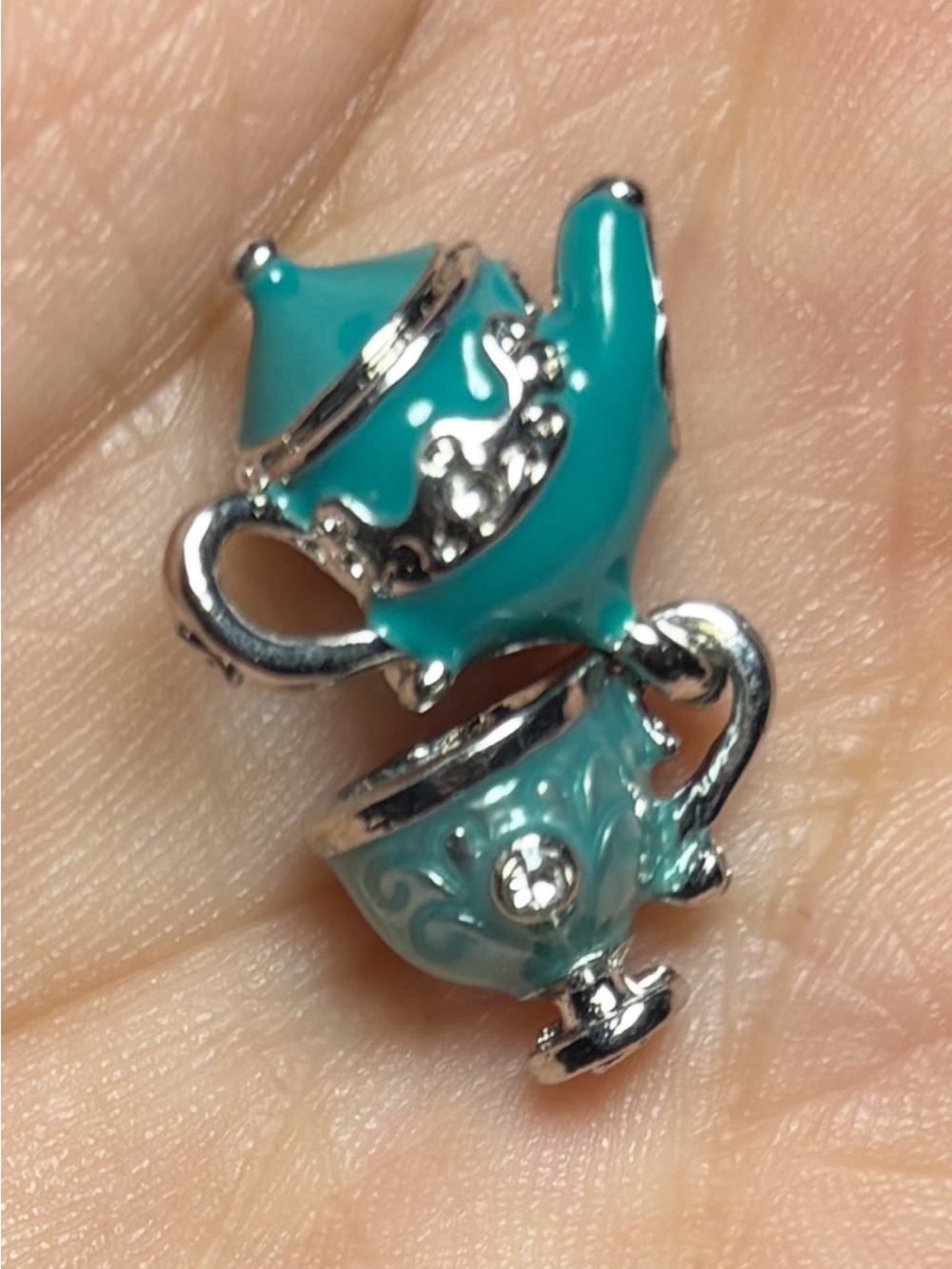 Teal Enamel Teapot Charm Pendant - Women Jewelry
